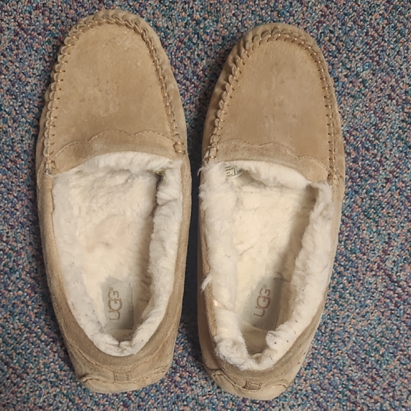 UGG Shoes - UGG Ansley Tan Suede Wool Moccasin Slippers